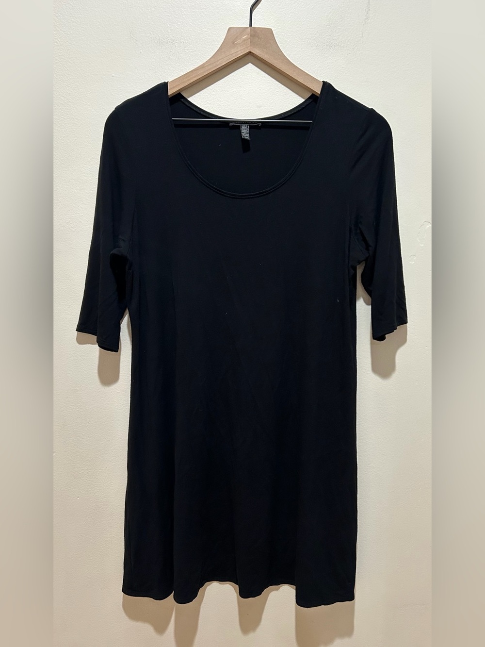 Eileen Fisher Black Scoop Neck Half Sleeved Casual Shirt Dress - Women’s Medium